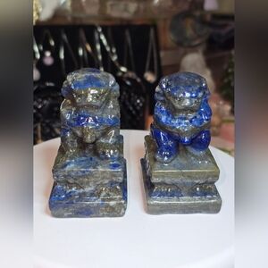 Lapis lazuli Crystal Chinese Foo Dog Carving Set
